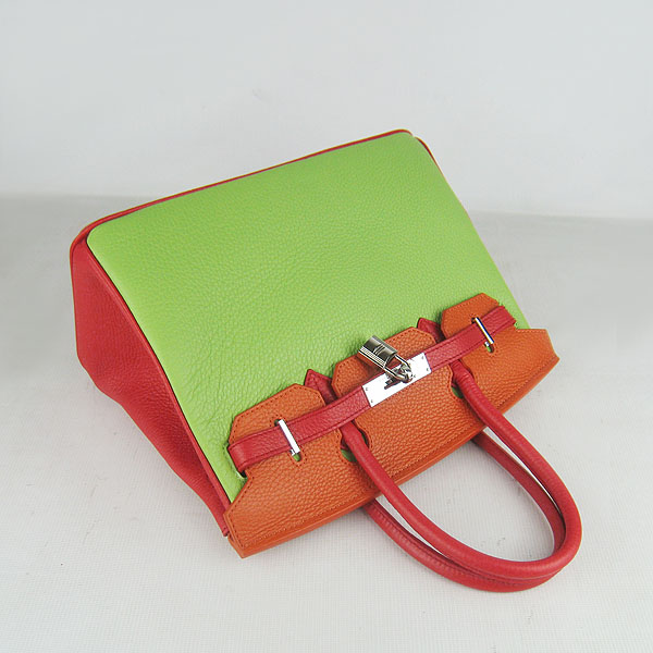 Replica Hermes 30CM Embossed Veins Leather Bag Red/Orange/Green 6088 On Sale - Click Image to Close